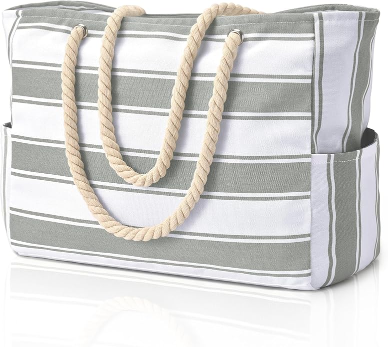 Becokan Beach Bags for Women Large Waterproof Beach Tote Bag Zipper Beach Bags Waterproof Sandproof Swim Pool Bag Large Tote