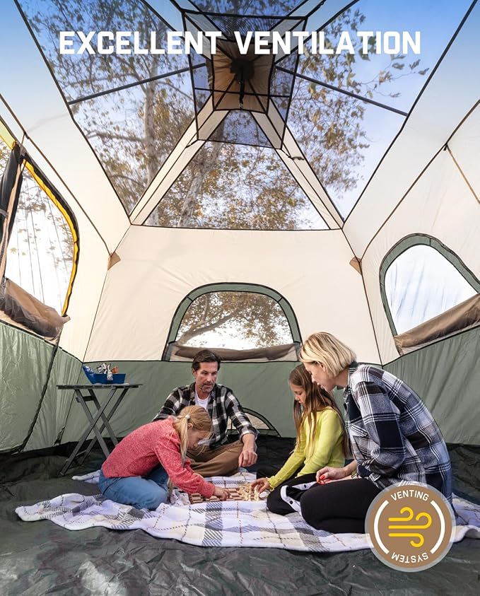 FanttikOutdoor Camping Tent 4/6/8/10 Person Instant Cabin Tent Setup in 60 Seconds with Rainfly & Windproof Portable with Carry Bag for Family Camping & Hiking, Upgraded Ventilation, Navy Blue