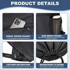 HOLYLUCK Men & Women Outdoor Sport Gym Sack Waterproof Drawstring Backpack Bag (Standard with drawstring, Black)