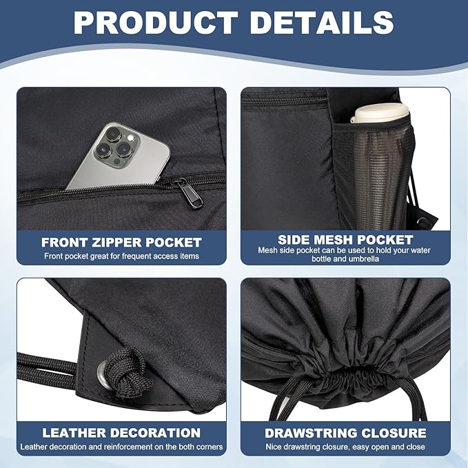 HOLYLUCK Men & Women Outdoor Sport Gym Sack Waterproof Drawstring Backpack Bag (Standard with drawstring, Black)