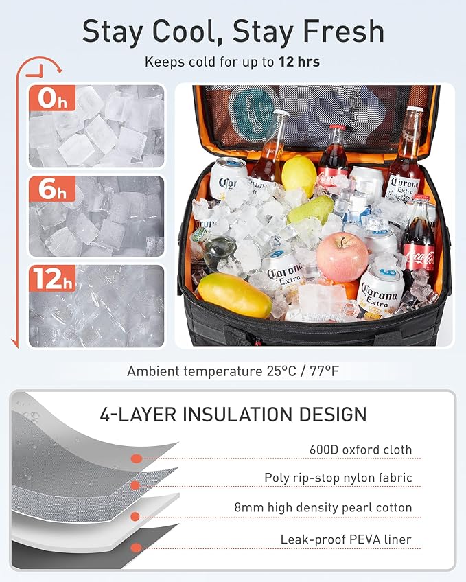 TOURIT Soft Sided Cooler Bag Insulated 30/48/60 Cans, Large Collapsible & Leakproof Ice Chest for Picnic, Beach, Camping, Travel