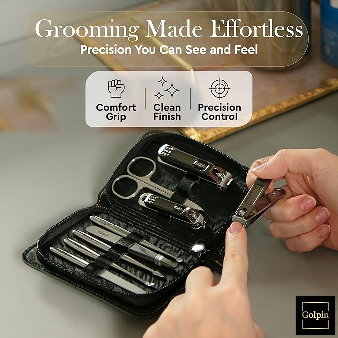 9 Pcs Manicure Set for Men & Women – Stainless Steel Manicure & Pedicure Kit with Travel Nail Grooming Case, Nail Clippers, Cuticle Tools – Gift-Ready Mens Manicure Kit & Womens Grooming Set