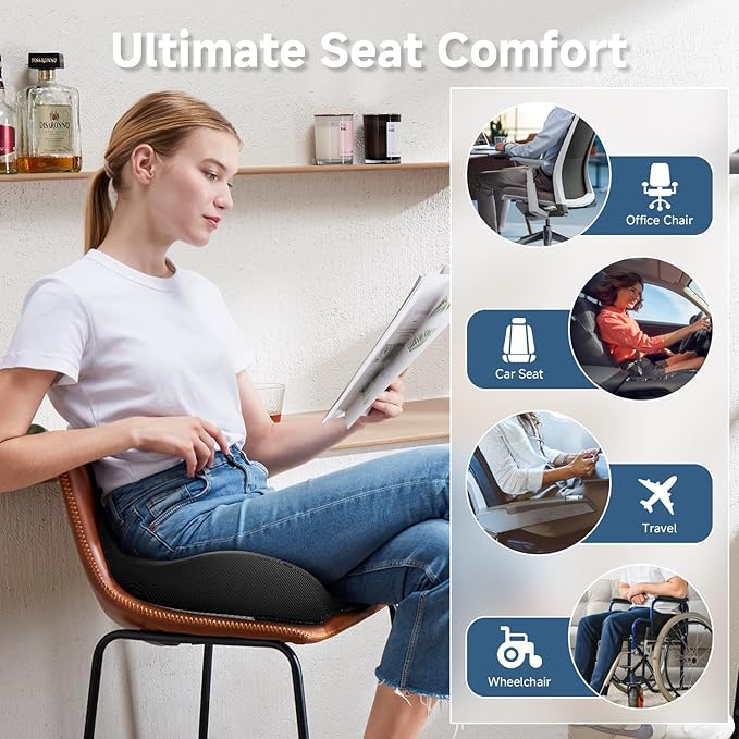 Benazcap Large Cooling Gel Seat Cushion for Office Chair Ergonomic Cushions-Gel & Memory Foam Coccyx Butt Pillow for Sciatica & Back Pain Relief for Long Sitting for Gaming Chair and Car Seat-Black