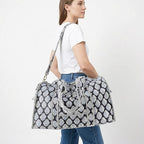 ATOSII Handblock Print 100% Cotton Large Quilted Duffle Bag for Overnight Trip, Travel Weekend Bag, Luggage, 2 Pockets with Zipper, 1 Front Pocket, Detachable Long Strap, 20 X 10 X 12 Inches, Gracie