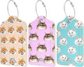 Rimilak 3 Pcs PU Leather Luggage Tags for Suitcase, Travel Cruise Luggage Tag with Privacy Flap, Name ID Label and Metal Loop for Women Men Baggage Handbag School Bag Backpack, Cute Cat