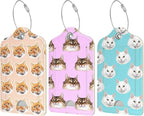 Rimilak 3 Pcs PU Leather Luggage Tags for Suitcase, Travel Cruise Luggage Tag with Privacy Flap, Name ID Label and Metal Loop for Women Men Baggage Handbag School Bag Backpack, Cute Cat