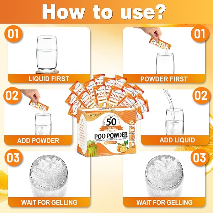 Portable Toilet Gel, Poo Powder for Portable Toilet, Camping Toilet Gel, Pee Powder, Portable Toilet Powder for Outdoor Camping and Hiking Toilet Gel Powder