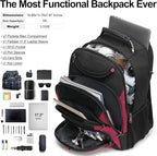 Boavan Laptop Backpack for men, 17.3 inch Laptop Bag with USB Port, Waterproof Travel Work Backpack Purse, Anti-Theft Teacher Nurse Doctor Casual Bookbags Office Business backpack，Black&Russet Red