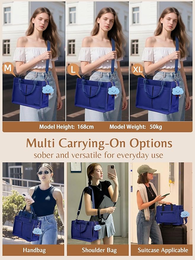 BESBESME Canvas Tote Bag for Women with Zipper & Compartments– Large Work & College Laptop Tote Crossbody Shoulder Bag