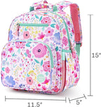 mibasies Kids Backpack for Girls: Girls Backpack 5-8 - Kindergarten Elementary School Bookbag for Girl - Flower Pink Turquoise