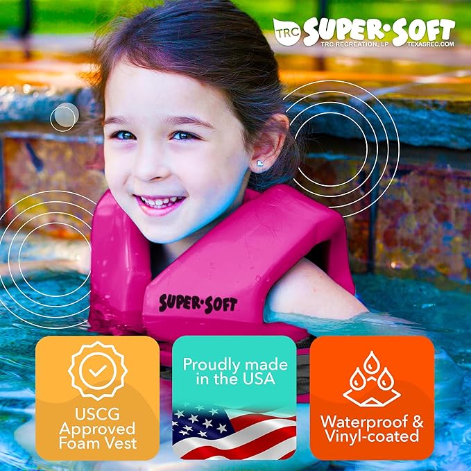 TRC Recreation Super Soft Child Life Jacket USCG Approved Vinyl Coated Foam Swim Vest for Kids Swimming Pool and Beach Gear