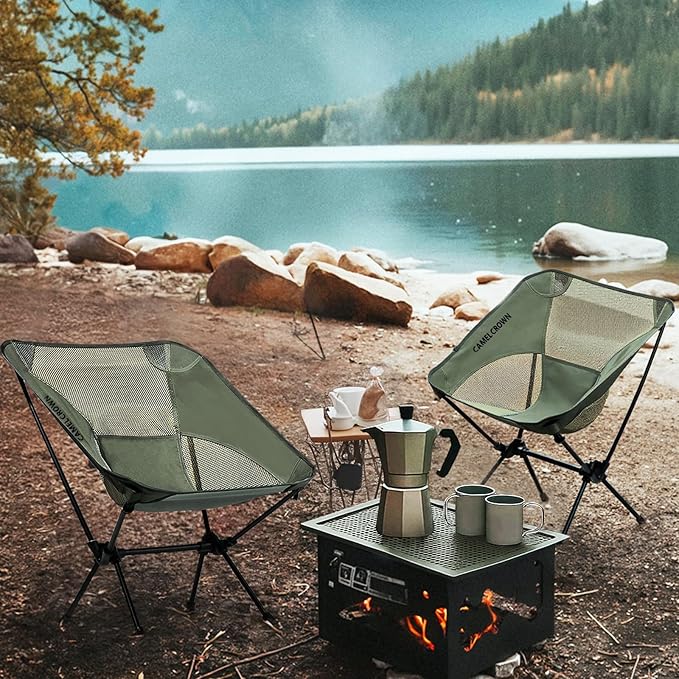 CAMEL CROWN Portable Camping Chair Lightweight Compact Folding Chair Mesh for Outdoor Camp Travel Beach Picnic Festival Hiking Backpacking Army Green