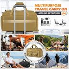 RAINSMORE 3 in 1 Gym Bag for Men, 45L Large Sports Duffle Bag with Shoe Compartment and Wet Pocket, Water-Resistant Tactical Backpack Carry On for Travel, Workout & Military Gear, Khaki