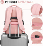 Waterproof Laptop Backpack for Men & Women, Flight Approved Anti-Theft Daypack with 15.6-inch Laptop Sleeve (Pink)