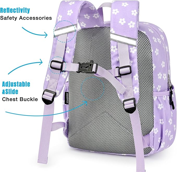 STEAMEDBUN Corduroy Toddler Backpack for Girls Boys 2-4, Kids Preschool Backpack for Kindergarten - Purple Floral