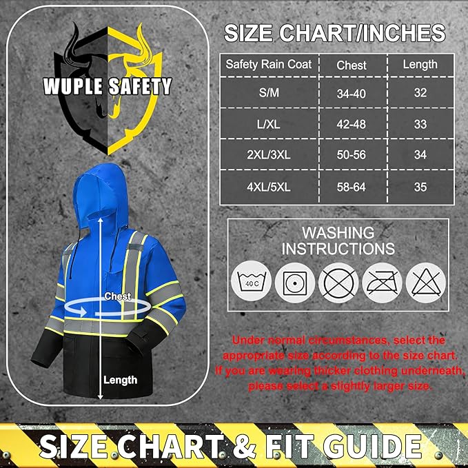 Hi Vis Rain Jacket, Rain Suits for Men with Removable Hood, Rain Coats for Men Interior Mesh, Class 3 High Visibility Rain Gear,Waterproof Zipper Blue 2XL/3XL