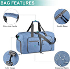 Dimayar 65L Travel Duffle Bag for Men Women - Foldable Duffel Bag with Shoes Compartment - Overnight Bags Waterproof & Tear Resistant(Blue)