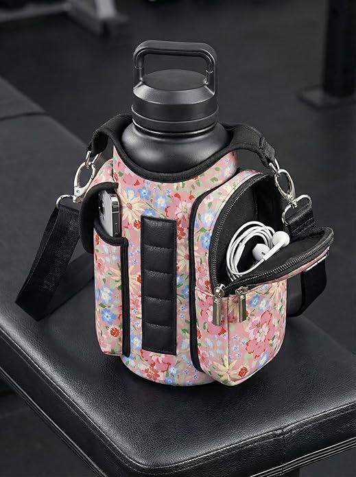 Magnetic Gym Bag for Women Men, Neoprene Water Bottle Carrier Bag with Strap fits 18-40oz, Crossbody Bag with Pockets