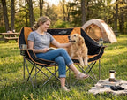 FAIR WIND Oversized Fully Padded Camping Chair Folding Loveseat Camping Couch Double Duo Chair Heavy Duty Quad Fold Arm Chair with Cup Hold - Supports 650 LBS Orange