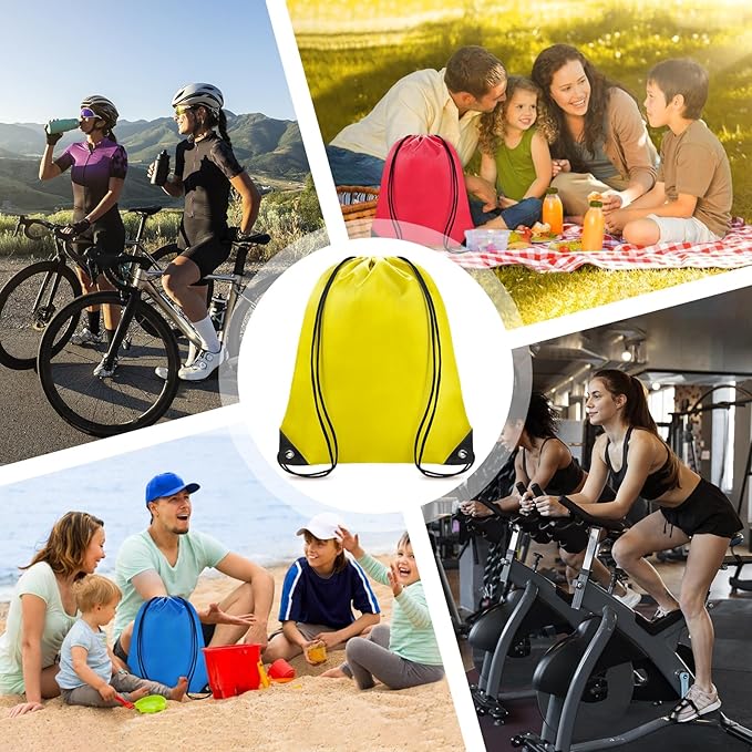 Grneric Drawstring Bags 28 PCS Drawstring Backpack Bulk String Backpack Cinch Bag Sackpack for Men Women Gym (Yellow)