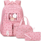 PIG PIG GIRL Corduroy Backpack 3PCS Kids Backpack for Girls School Bags for Middle School Students Book Bag for Elementary Primary Kawaii Ita Backpack with Lunch Box Pencil Case Set, Pink Strawberry