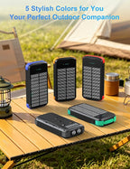 Solar Charger Power Bank, PD 20W Fast Charging External Batter, 40000mAh Portable Phone Charger Built in 4 Cables with Dual Bright Flashlights for Camping, Hiking, and Outdoor Use (Black)