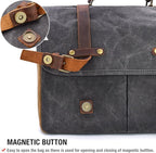 Mens Messenger Bag 15.6 Inch Waterproof Vintage Genuine Leather Waxed Canvas Briefcase Large Satchel Shoulder Bag Rugged Leather Computer Laptop Bag, Grey