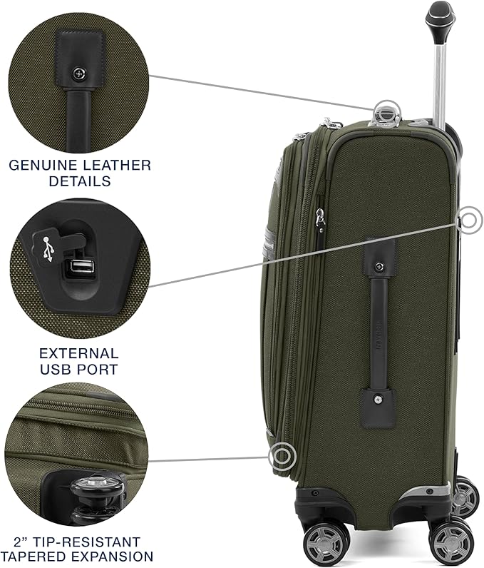 Travelpro Platinum Elite Softside Expandable Luggage, 8 Wheel Spinner Suitcase, TSA Lock, Men and Women, Pilot Green, 2-Piece Set (21/25)