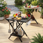Feasto Folding Grill Table, Pizza Oven Table & Portable Table with Bottom Shelf, Tool Hooks, Trash Bag Holder & Paper Towel Rack, Grill Stand for Pizza Oven & Tabletop Griddle (Black)