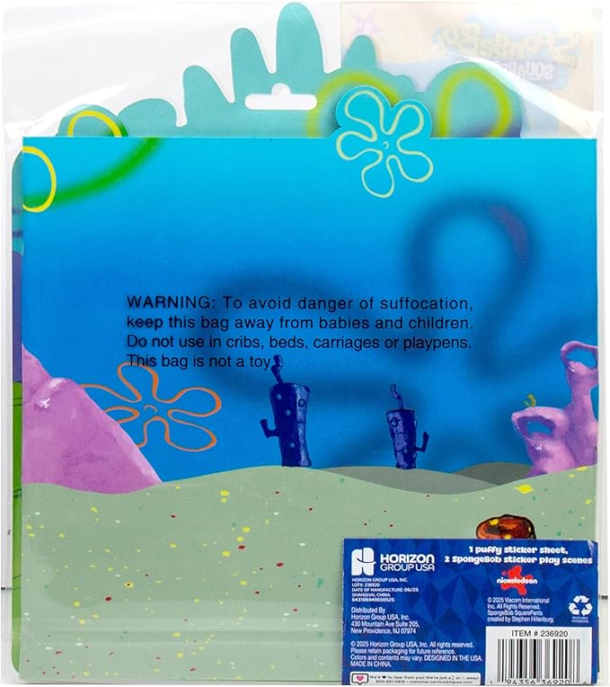 Spongebob Puffy Sticker Playset, Includes Over 30 Reusable Stickers & Play Scenes, Reusable Travel Activity Book for Kids, Toddler Activity Book, Toddler Travel Toy Ages 3+