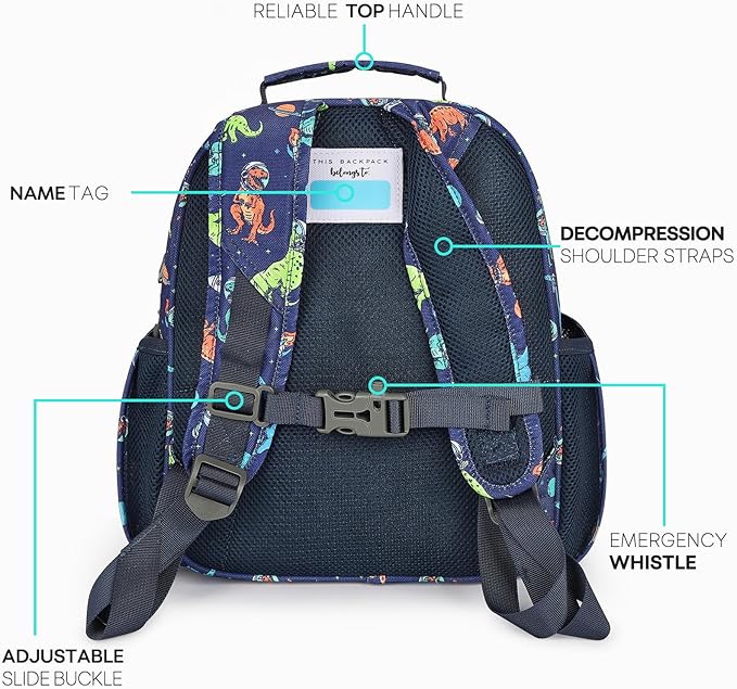 mibasies Toddler Backpack for Boys 2-4: Preschool Kindergarten Backpack - Cute Kids Backpacks for Boys - Dinosaur Blue