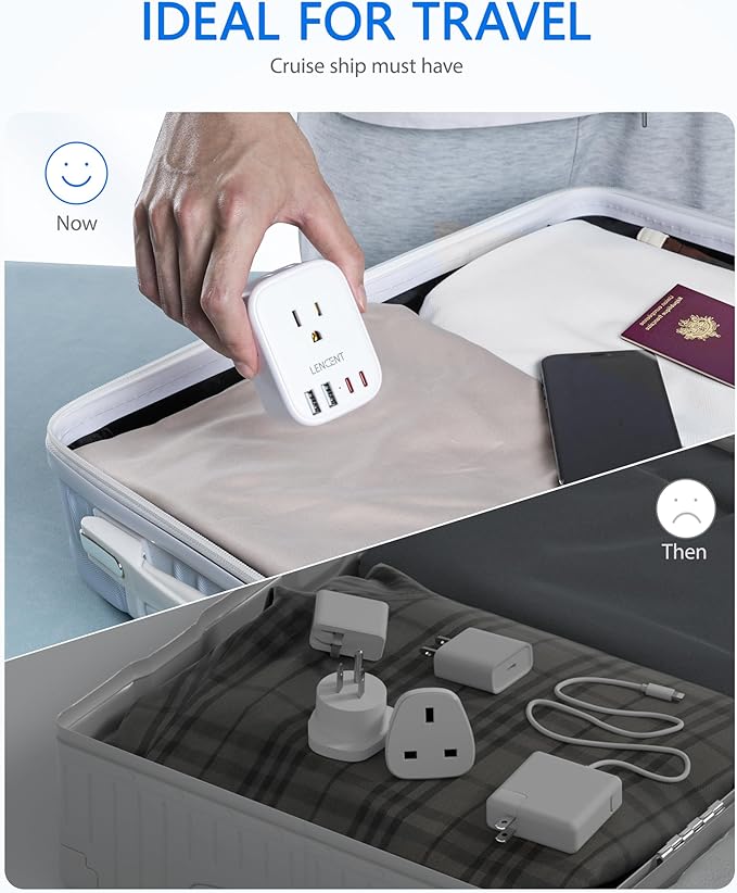 LENCENT Australia New Zealand Power Plug Adapter, US To Australia Plug Adapter with 4 Outlets, 4 USB Ports(2 USB C), Type I Plug Converter for US to AU Argentina China Fiji, Travel Essentials