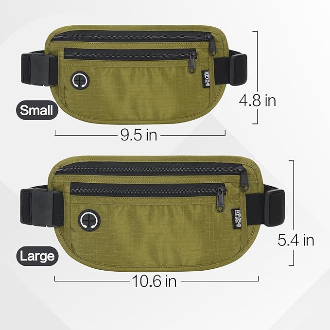 Slim Money Belt for Travel - Anti-Theft Hidden Passport Holder Waist Wallet with Secure Pouch for Cash, Credit Cards & Phone Safe (Small Olive-Green)