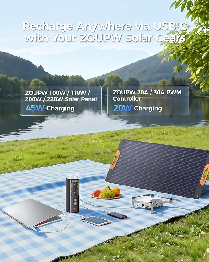 ZOUPW 27000mAh Portable Power Bank with 100W GaN Charger, 100W AC Outlet 140W PD USB-C Fast Charging 160W Total,5-Port Flight Approved 97Wh Battery Pack,Travel Camping Essentials for iPhone MacBook
