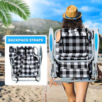 2 Pack Lightweight Portable Camping Beach Chair for Adults, Outdoor Lay Flat Folding Beach Chairs with 5 Positions, Backpack Beach Chair with Towel Bar, Zipper Pouch, Cup Holder, Plaid
