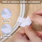 100 Pcs Hook and Loop Cable Ties, Self Adhesive Cable Management Desktop Cable Straps, Adjustable Cord Organizer for Desk Home Office Organization (White)