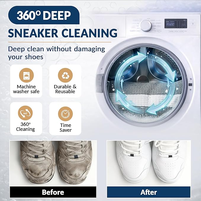 Pro Tennis Shoe Washing Machine Bag for Sneakers with Magnetic Zipper Protection │ Reusable Laundry Shoe Cleaning Bag - Deep Cleans Without Damage │ Washer & Dryer Safe │ Complete Pro Box