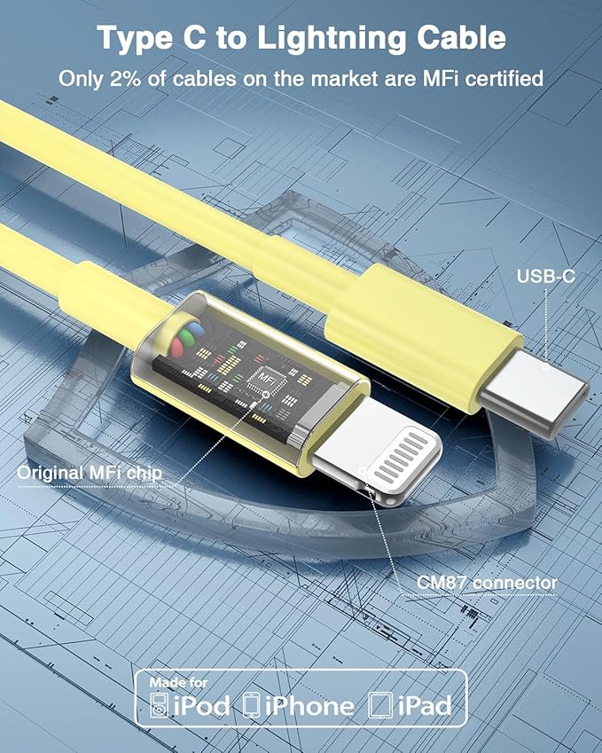 Susnwere USB C to Lightning Cable (2pack 6ft), Apple MFi Certified iPhone Fast Charger 2m, Power Delivery Original Type C Charging Cord for Apple iPhone 13/12/11 Pro/11/XS MAX/XR/8/7/6s Plus,iPad