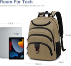 Boavan Laptop Backpack for men, 15.6 inch Laptop Bag with USB Port, Waterproof Travel Work Backpack Purse, Anti-Theft Teacher Nurse Doctor Casual Bookbags Office Business backpack，Khaki