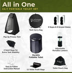 Outsmart Gadgets Outdoor Portable Toilet Set for Adults with Camping Night Lantern, Folding XL Toilet, Pop Up Privacy Tent and Carry Bags, Multipurpose Potty, Washable and Foldable for RV Travel