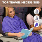 Tirrinia Travel Blanket and Pillow Set, Soft Compact Airplane Blanket with Foot Pockets, 4-in-1 Travel Essentials for Women Men, Portable Travel Gifts for Her, Travel Blanket for Airplanes, Cars