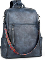 FADEON Leather Laptop Backpack for Women Designer 15.6 inch PU Laptop Bag, Ladies Travel Computer Work Backpack Blue