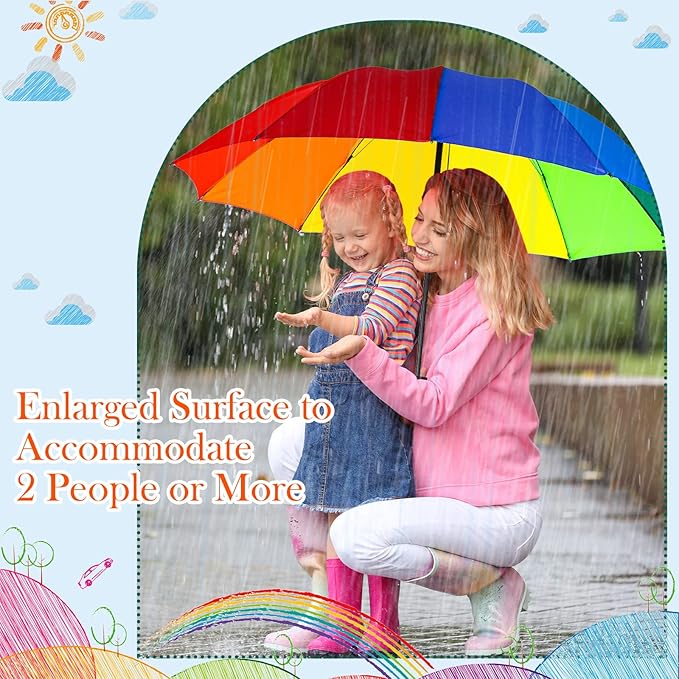 12 Pc Rainbow Umbrella Portable Tri Folded Pride Umbrella Windproof Compact Rain Parasol for Travel Beach Wedding Party