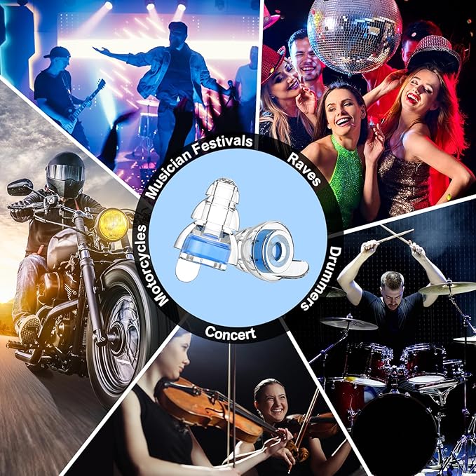 High Fidelity Concert Earplugs for Concerts Musicians，Earplugs for noise reduction, 24db Advanced Filter Technology Ear Protection for Music Festivals,DJ's, Nightclub, Drummers - 2 Pairs (black blue）