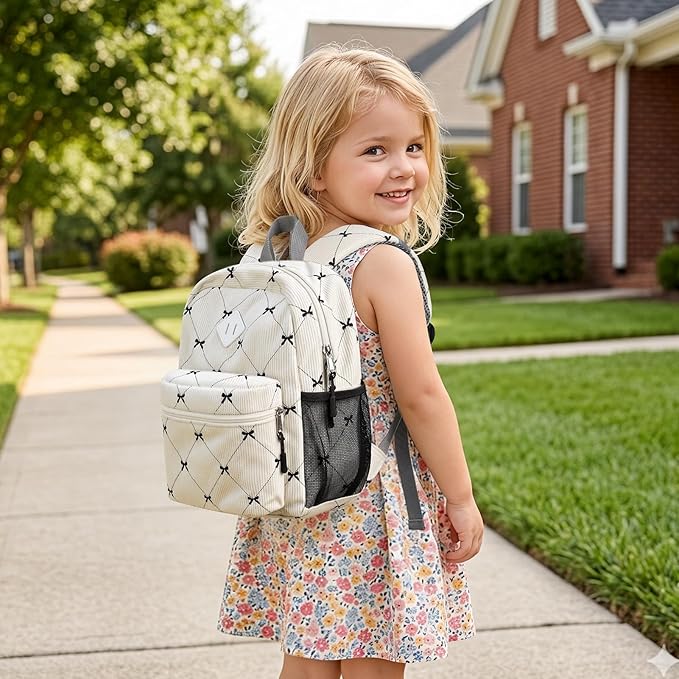 STEAMEDBUN Corduroy Toddler Backpack for Girls Boys 2-4, Kids Preschool Backpack for Kindergarten - Bow