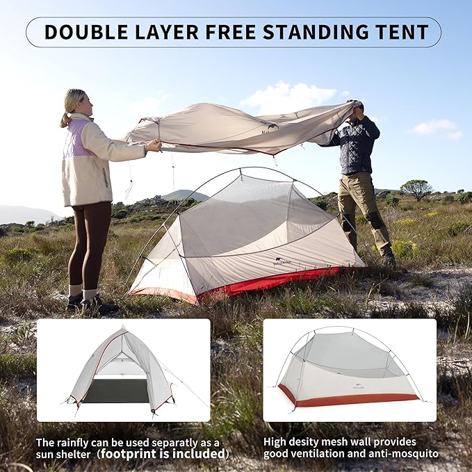 Naturehike Cloud-Up Tent Lightweight Backpacking Tent with Footprint - Free Standing Ultralight Camping Hiking Backpack Tents
