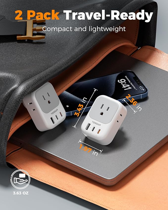 Australia Plug Adapter 2 Pack, TESSAN New Zealand Power Adapter with 4 Outlets 3 USB (2 USB-C), Type I Travel Adaptor for US to Australian Argentina China Fiji Samoa Tonga Kiribati