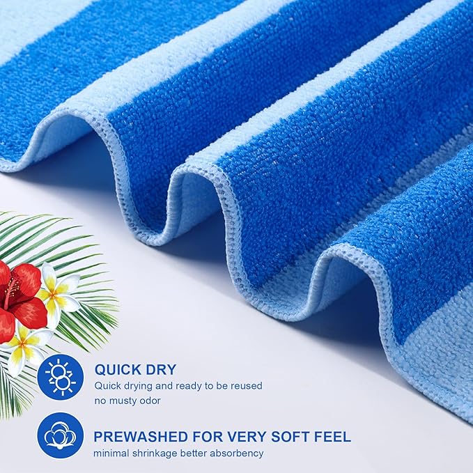 EBOOT 10 Pack Oversized Beach Towel Set Extra Large Pool Towels Microfiber Quick Dry Swim Blanket for Adult Women Men Face Hand Body Bath Travel Pool(Mixed Color,36 x 72 Inch,Fresh Stripe)