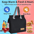Lunch Bag for Women/Men,Waterproof Reusable Portable Lunch Tote,Lunch Box Bag.Thermal Cooler Bag Ideal for Work/Party/l/Travel/Picnic (Light Black)