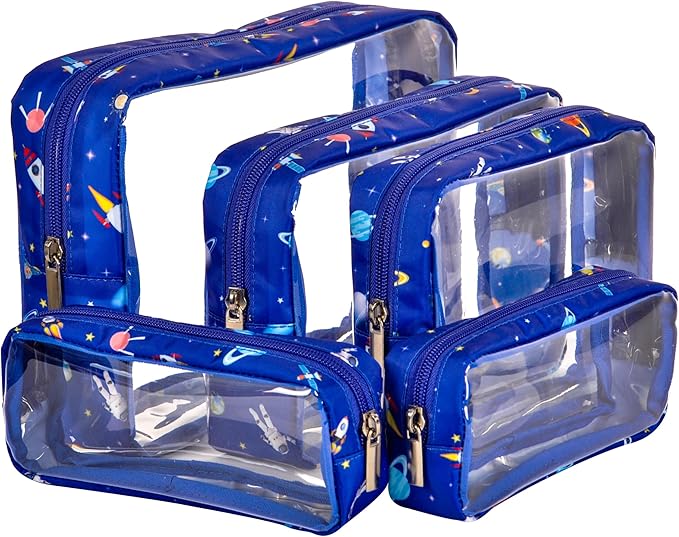 Remobia Hicol TSA Approved 5-Piece Diaper Bag Organizer Pouch Set Clear Waterproof TPU Kids Toiletry Storage Set Travel Packing Clutch Cube Bags for Baby Nursing(Astronaut)